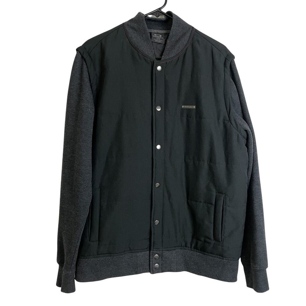 Oakley Street Bomber Jacket Mens Large Black Grey Outdoors Classic Snap